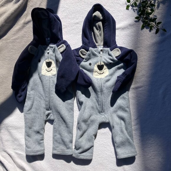 Old Navy Fleece Bunting Suit 12-18M & 18-24M | Bear Grey Blue VGUC - Picture 1 of 1